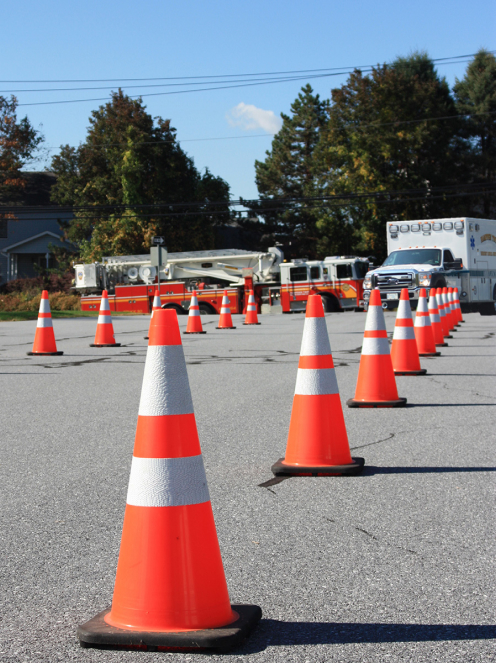 Traffic cones set up for EVDT training